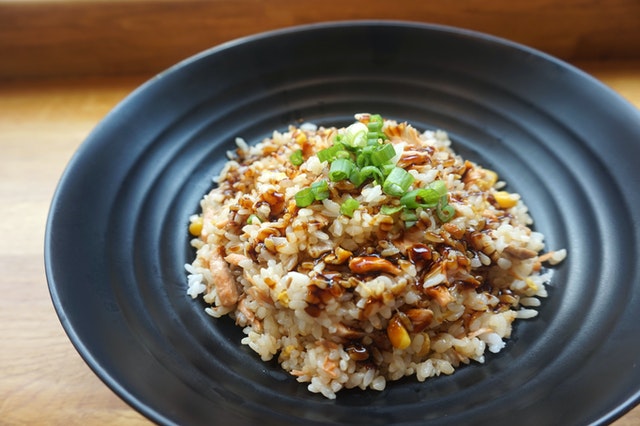Plate with brown rice and lentils