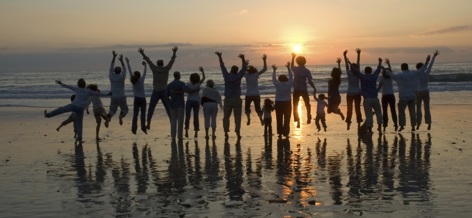 beach group celebration